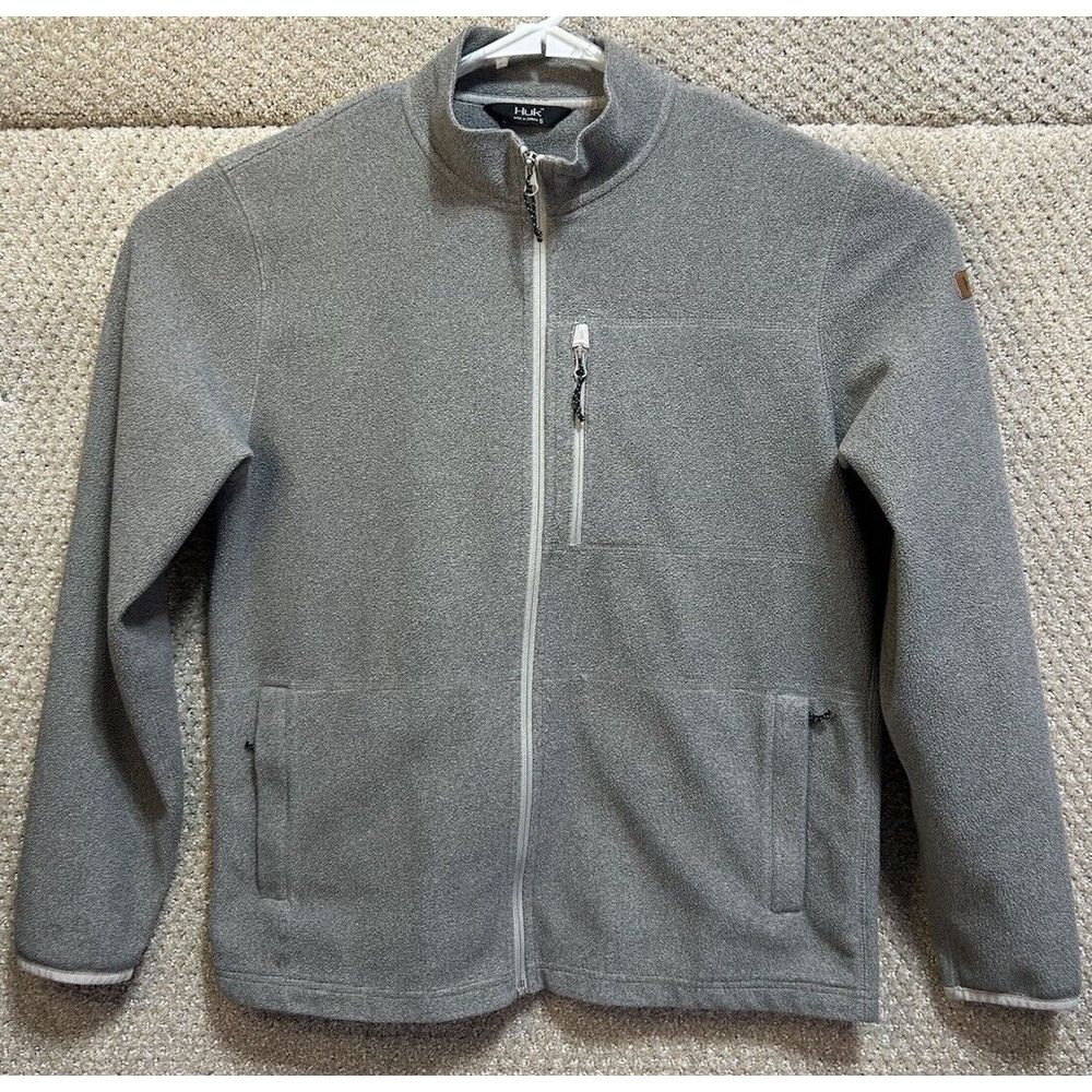 Huk Full Zip Long Sleeve Fleece Jacket Gray Men's Size Small‎